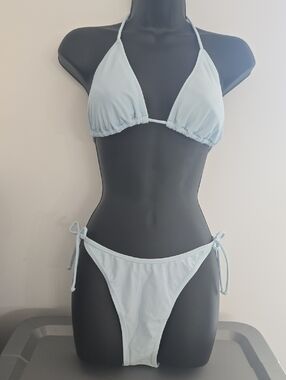 Classic Light Blue Tie String Bikini Set